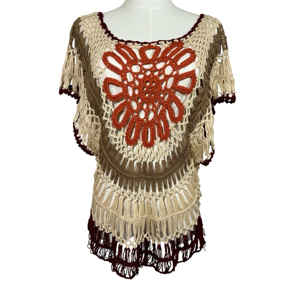 Vivid Collection of New York Tops - Vivid Connection Lace Crochet Top Blouse Short Sleeve Shirt Size Small